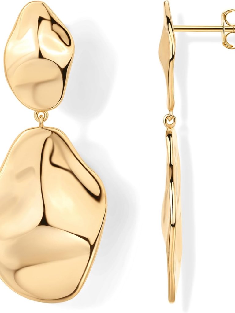 14k Gold Plated 925 Sterling Silver Posts Teardrop Statement Dangle Earrings | L